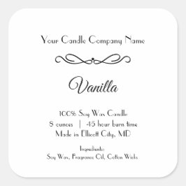 Zwart wit kaarslabel Vlourish Swirl minimalist Vierkante Sticker