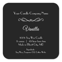 Zwart wit kaarslabel Vlourish Swirl minimalist