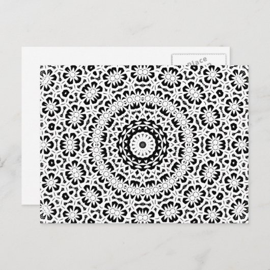 Zwart-wit Kaleidoscoop Patroon II Aankondigingskaart (Voorkant / Achterkant)