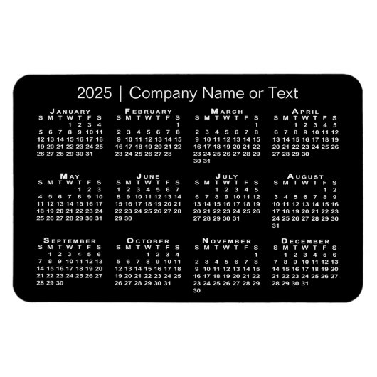Zwart-wit kalender 2025 met aangepaste tekst magneet (Horizontaal)