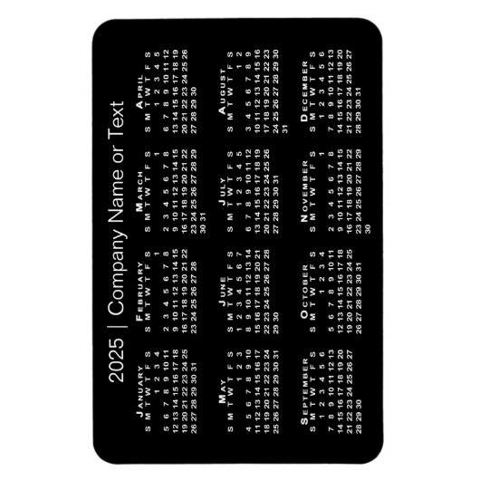 Zwart-wit kalender 2025 met aangepaste tekst magneet (Verticaal)