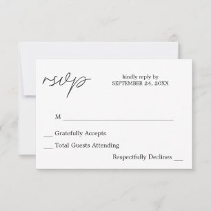 Zwart-wit kalligrafie 3 geen maaltijd RSVP-kaart RSVP Kaartje