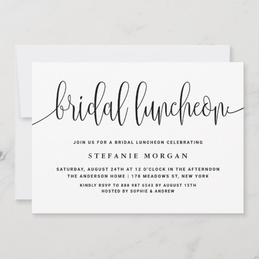 Zwart-wit  kalligrafie bruidslunch kaart (Voorkant)