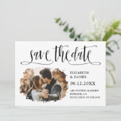 Zwart Wit Kalligrafie Bruiloft 2 Splatter Foto Save The Date (Staand voorkant)