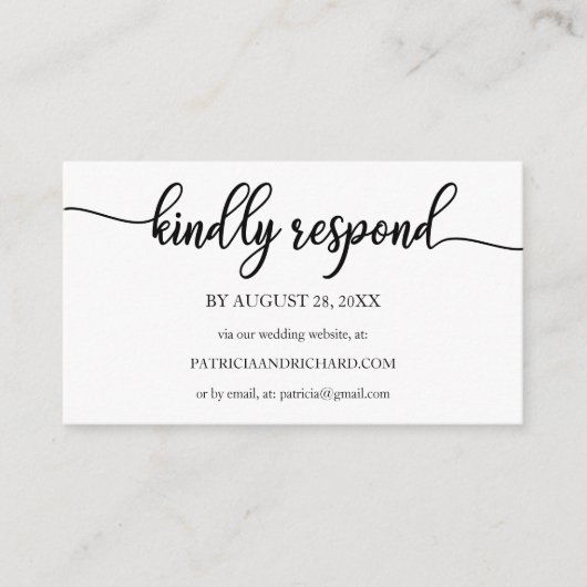 Zwart-wit kalligrafie bruiloft online RSVP Informatiekaartje (Voorkant)