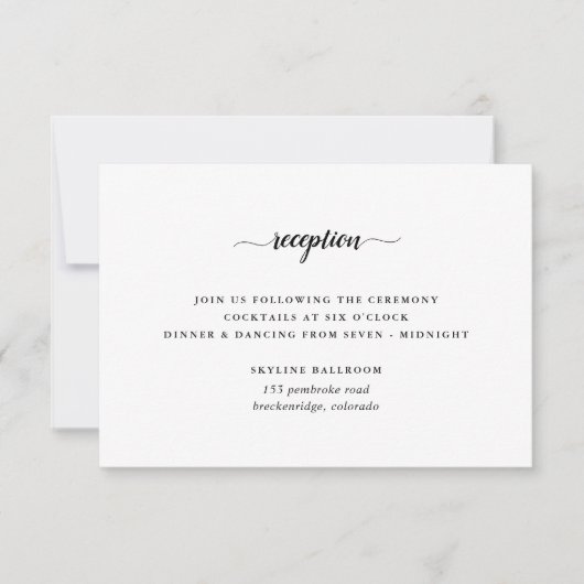 Zwart & Wit Kalligrafie Bruiloft Receptie Kaart (Voorkant)