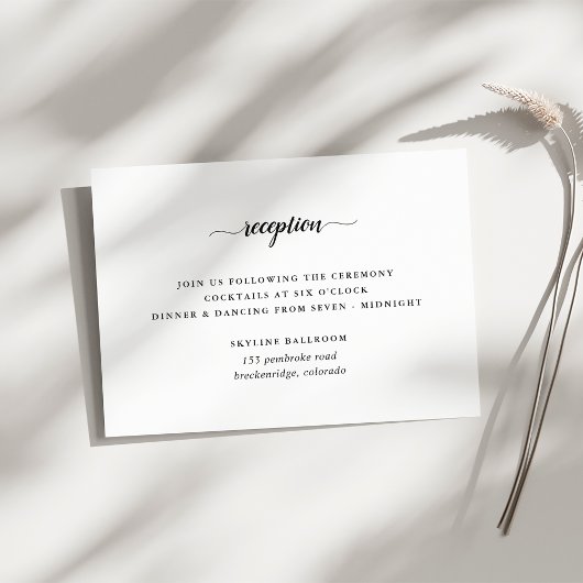 Zwart & Wit Kalligrafie Bruiloft Receptie Kaart