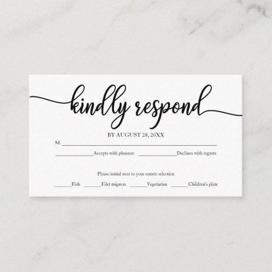 Zwart-wit kalligrafie bruiloft RSVP Informatiekaartje (Voorkant)