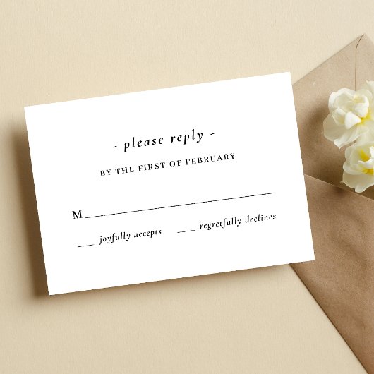 Zwart & Wit Kalligrafie Bruiloft RSVP Kaartje