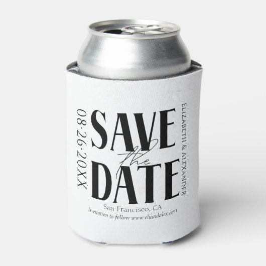 Zwart & Wit Kalligrafie Bruiloft Save the Date Blikjeskoeler (Blikje Voorkant)