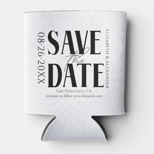 Zwart & Wit Kalligrafie Bruiloft Save the Date Blikjeskoeler (Voorkant)