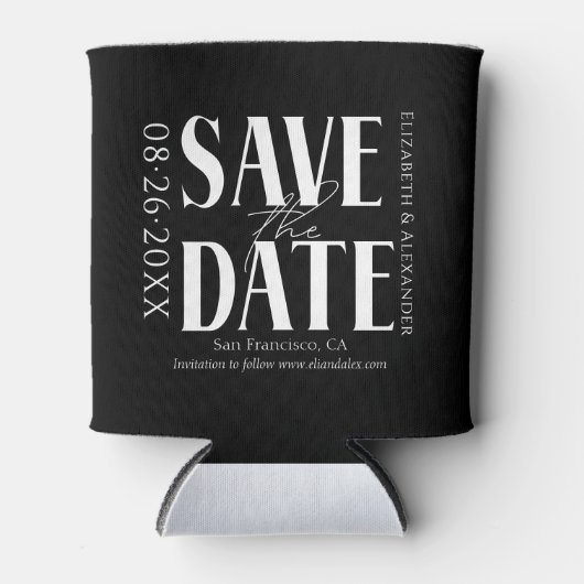 Zwart & Wit Kalligrafie Bruiloft Save the Date Blikjeskoeler (Voorkant)