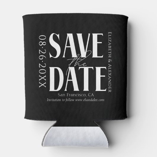 Zwart & Wit Kalligrafie Bruiloft Save the Date Blikjeskoeler (Achterkant)