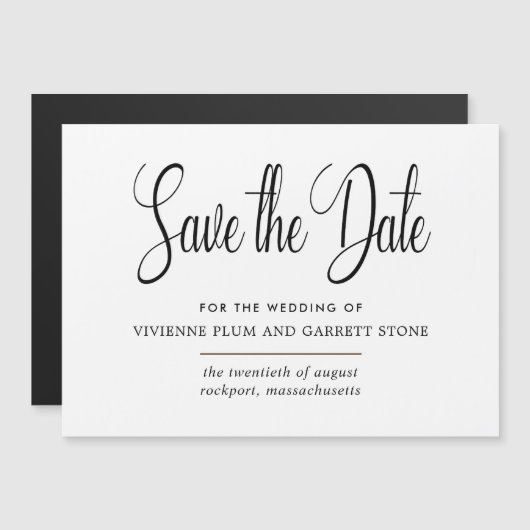 Zwart & Wit Kalligrafie Bruiloft Save the Date Magnetische Uitnodiging (Voorkant / Achterkant)