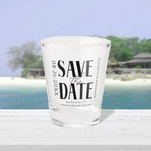 Zwart & Wit Kalligrafie Bruiloft Save the Date Shot Glas