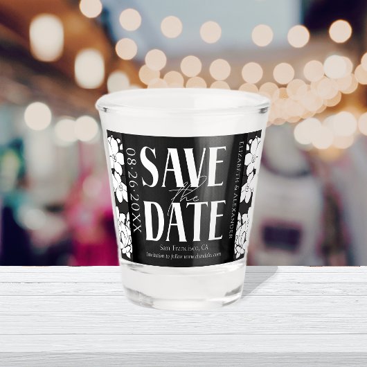Zwart & Wit Kalligrafie Bruiloft Save the Date Shot Glas