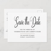 Zwart & Wit Kalligrafie Bruiloft Save the Date Uitnodiging Briefkaart (Voorkant / Achterkant)