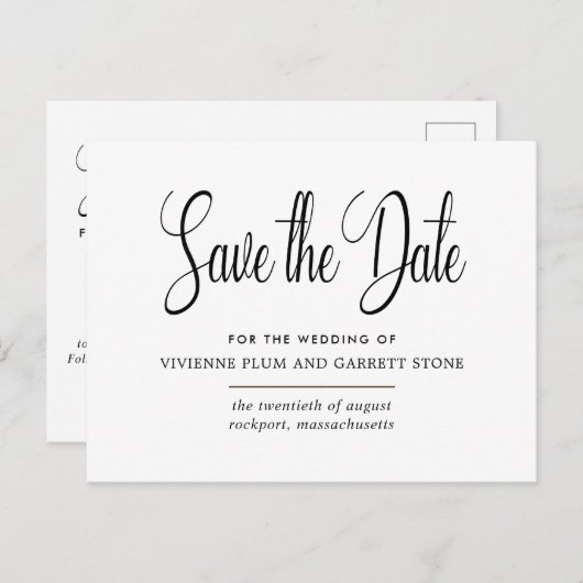 Zwart & Wit Kalligrafie Bruiloft Save the Date Uitnodiging Briefkaart (Voorkant / Achterkant)