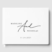 Zwart-wit kalligrafie chique moderne bruiloft gastenboek (Voorkant)