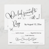 Zwart-wit kalligrafie drie menu keuze RSVP (Voorkant / Achterkant)