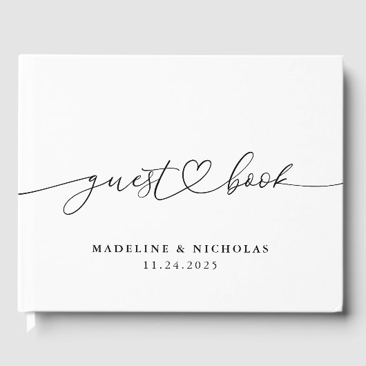 Zwart-wit kalligrafie Eenvoudige moderne bruiloft Gastenboek (Voorkant)