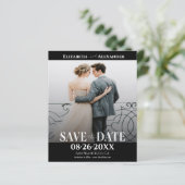 Zwart-wit kalligrafie foto Save the Date (Staand voorkant)