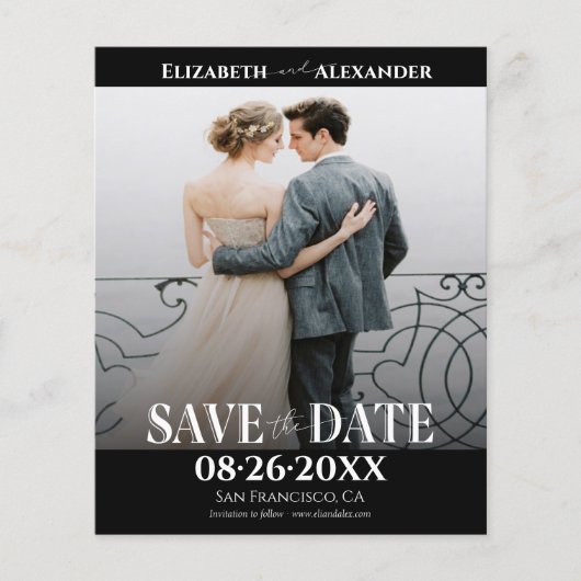 Zwart-wit kalligrafie foto Save the Date (Voorkant)