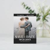 Zwart-wit kalligrafie foto Save the Date Briefkaart (Staand voorkant)