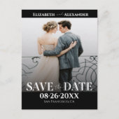 Zwart-wit kalligrafie foto Save the Date Briefkaart (Voorkant)