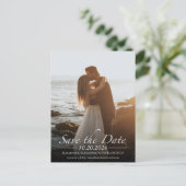 Zwart-wit kalligrafie foto Save the Date Briefkaart (Staand voorkant)