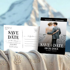 Zwart-wit kalligrafie foto Save the Date Briefkaart