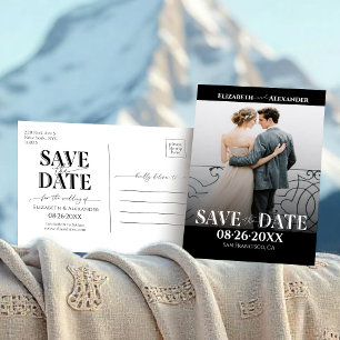 Zwart-wit kalligrafie foto Save the Date Briefkaart