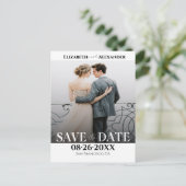 Zwart-wit kalligrafie foto Save the Date Briefkaart (Staand voorkant)