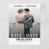 Zwart-wit kalligrafie foto Save the Date Briefkaart (Voorkant)