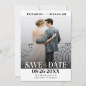 Zwart-wit kalligrafie foto Save the Date Kaart (Voorkant)