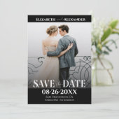 Zwart-wit kalligrafie foto Save the Date Kaart (Staand voorkant)