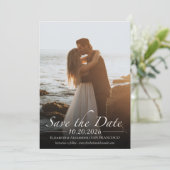 Zwart-wit kalligrafie foto Save the Date Kaart (Staand voorkant)