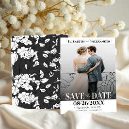 Zwart-wit kalligrafie foto Save the Date Kaart