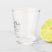 Zwart-wit kalligrafie foto Save the Date Shot Glas (Rechts)