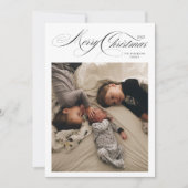 Zwart Wit Kalligrafie Foto Vrolijk Kerstfeest Feestdagenkaart (Voorkant)