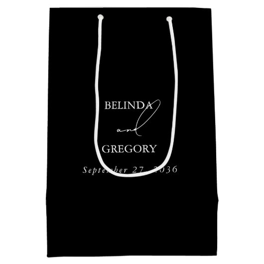 Zwart & Wit Kalligrafie Handtekening Script Bruilo Medium Cadeauzakje (Achterkant)