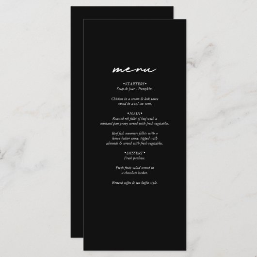 Zwart & Wit Kalligrafie Handtekening Script Bruilo Menu (Voorkant / Achterkant)