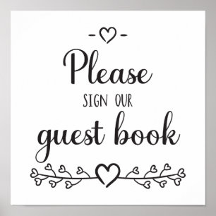 Zwart wit kalligrafie Hart Weddenschap Poster