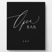 Zwart Wit Kalligrafie Huwelijk OPEN Bar Teken Fotoplaat (Voorkant)