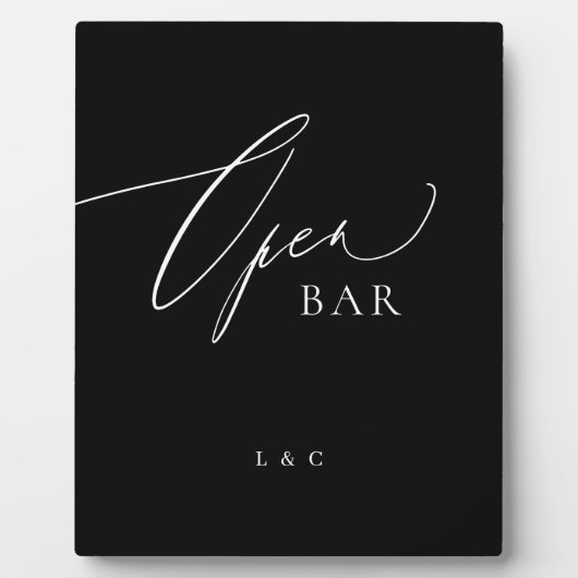 Zwart Wit Kalligrafie Huwelijk OPEN Bar Teken Fotoplaat (Voorkant)