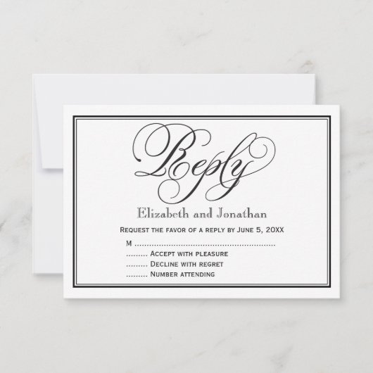 Zwart-wit kalligrafie Huwelijksreactiekaart RSVP Kaartje (Voorkant)
