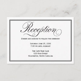 Zwart-wit kalligrafie huwelijksreceptiekaart informatiekaartje