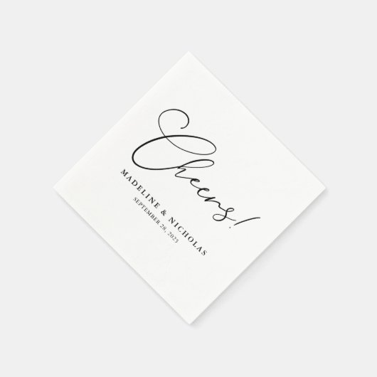 Zwart-wit kalligrafie juichen! Moderne bruiloft Servet (Hoek)