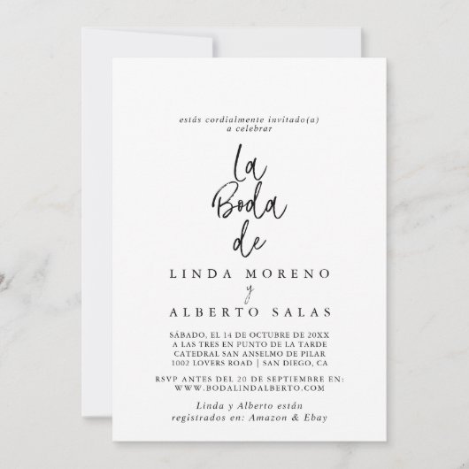 Zwart Wit Kalligrafie La Boda de Wedding Kaart (Voorkant)