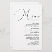 Zwart wit kalligrafie minimalistisch trouwmenu (Voorkant / Achterkant)